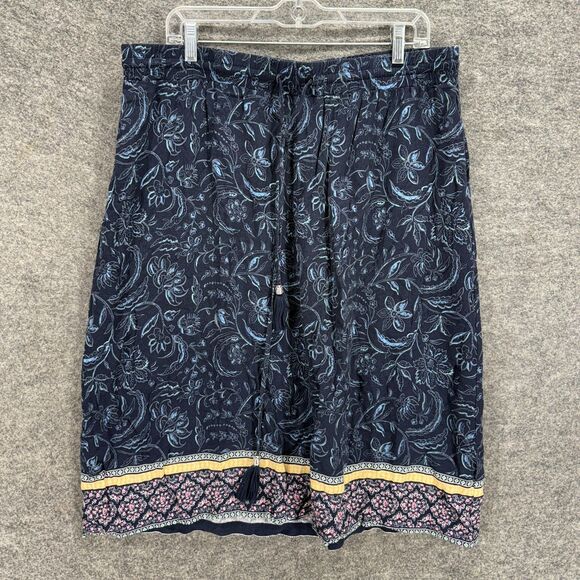 Christopher & Banks Skirt Women XL Blue Floral Drawstring Rayon A-Line Midi - Picture 1 of 7